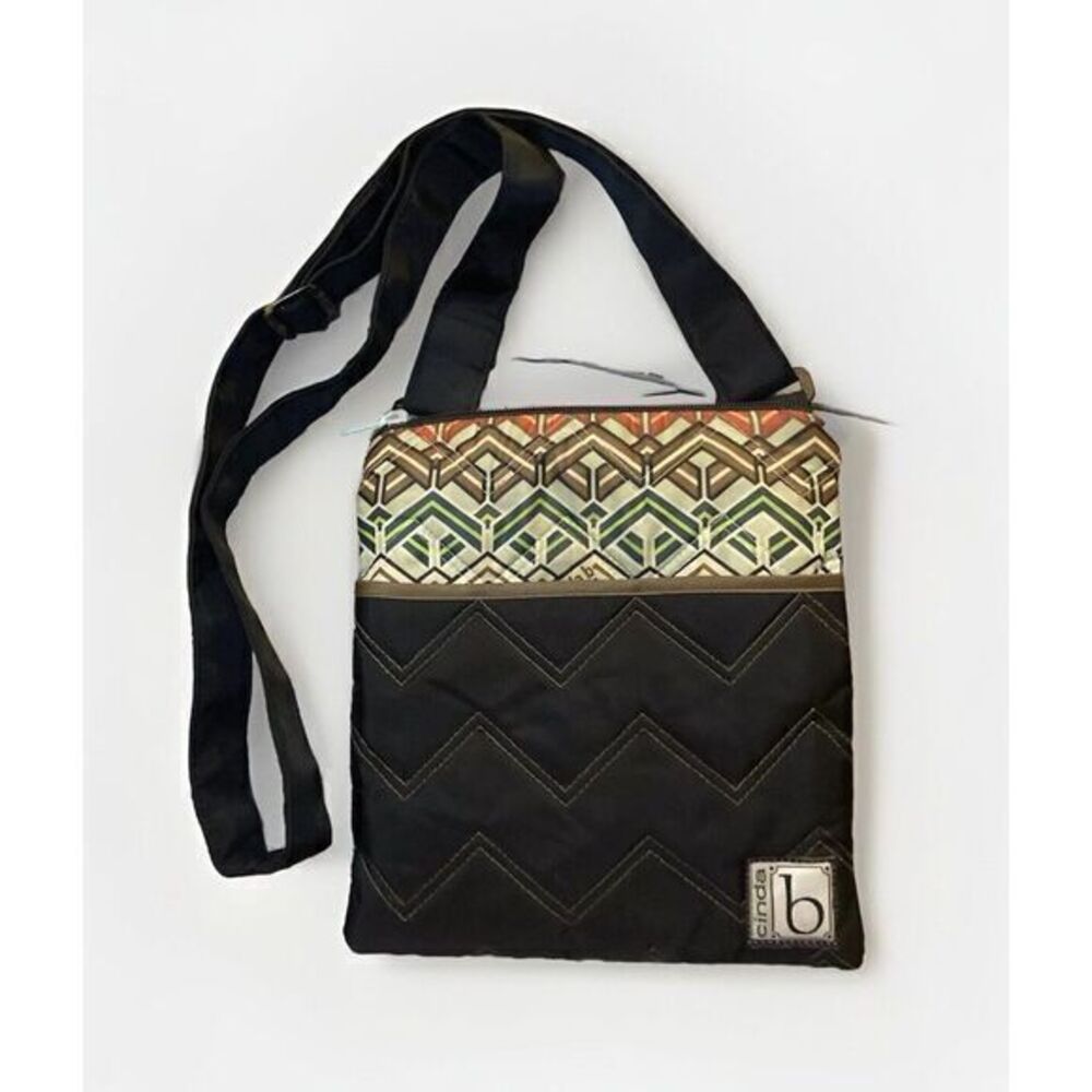 Cinda b Hipster Quilted‎ Crossbody Bag Black Geometric Aztec Print Washable